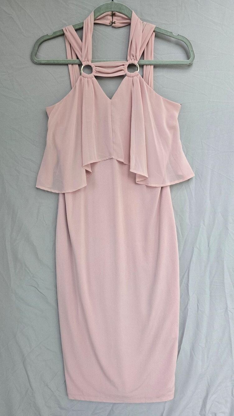 Thalia Sodi Dress Womens Small Pink Halter Chiffon Bodycon Sheath Lined Overlay